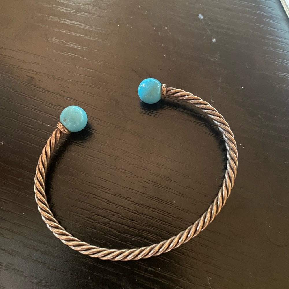 David Yurman Silver Cable Bracelet with Blue Accents